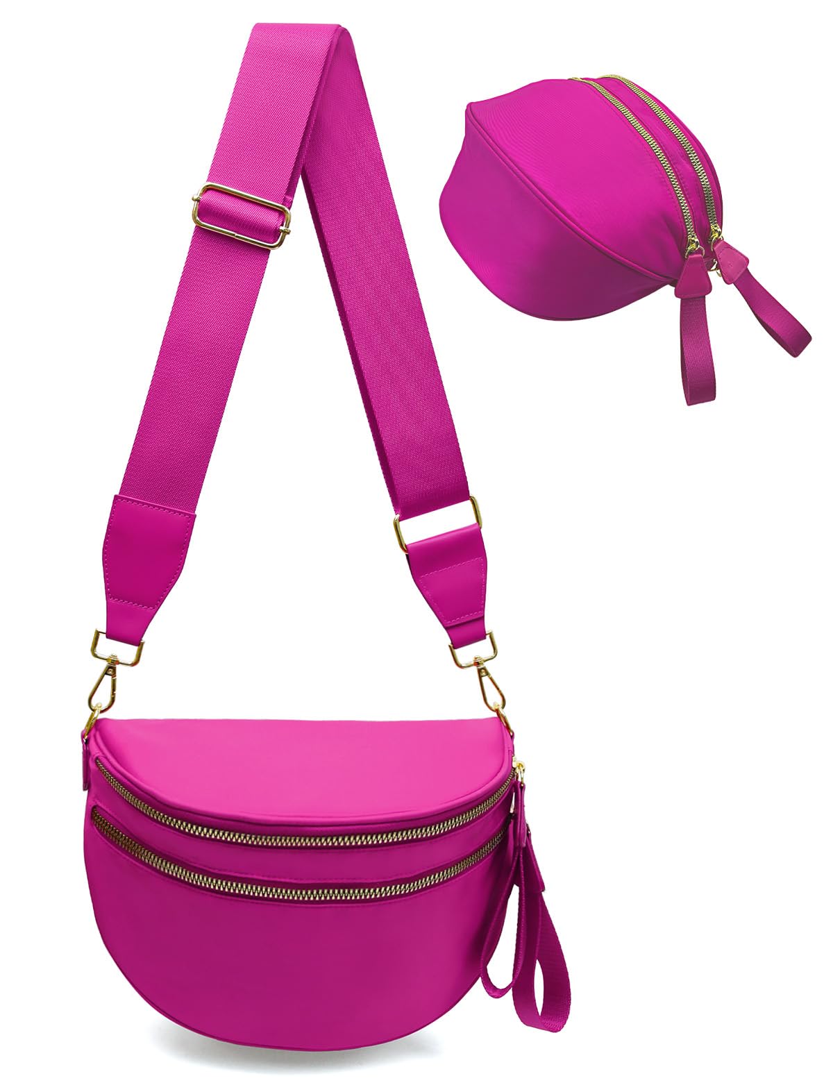 Bum Bags for Women Nylon Crossbody, Spacious Fanny Packs Belt Bag Large Sling Bag with Adjustable Strap (Rose Red)