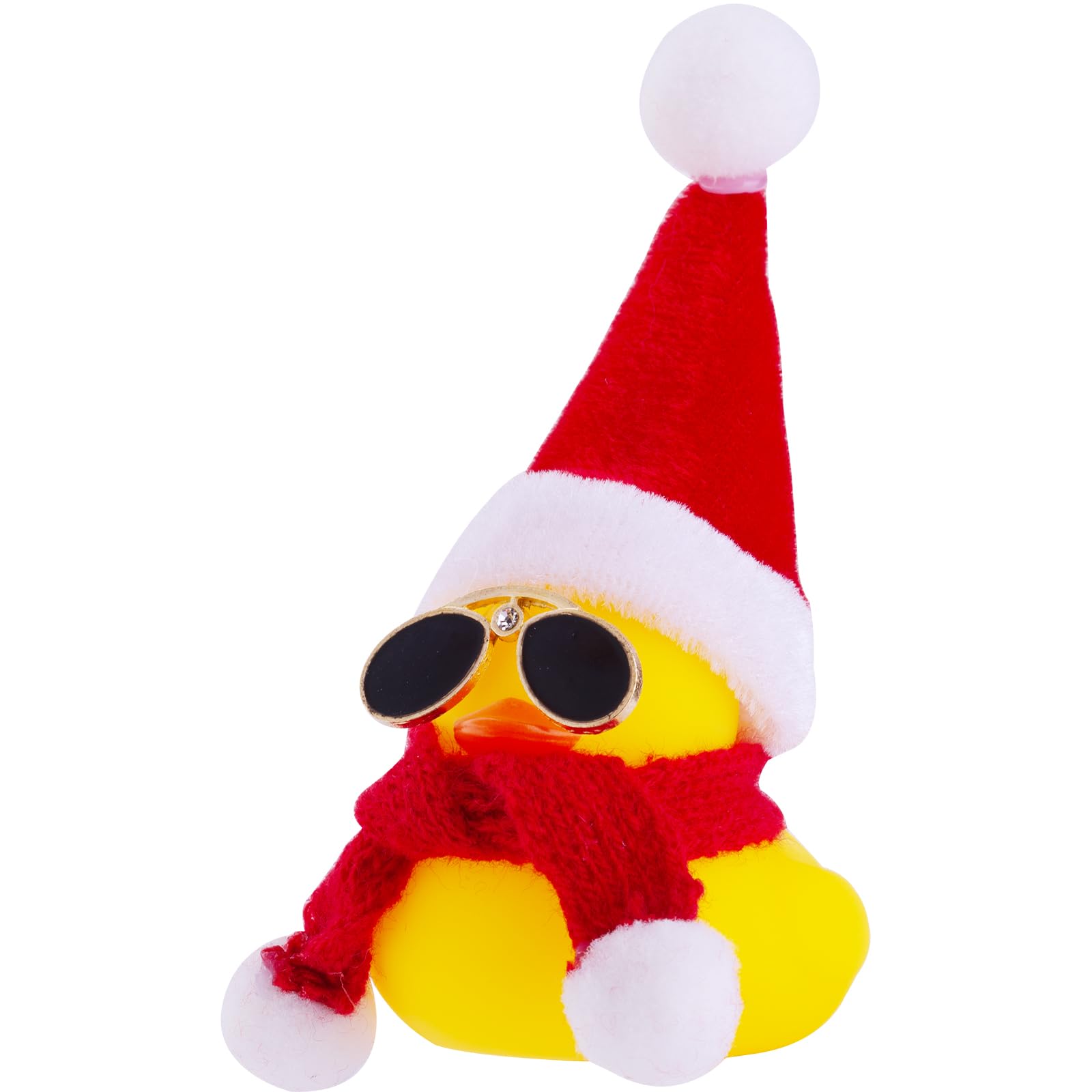 MuMyer Christmas Rubber Ducks Car Ornaments, Mini Yellow Duck Car Dashboard Decorations with Hat Scarf and Sunglasses for Winner Home Christmas Decor, 2 Inches(C1)