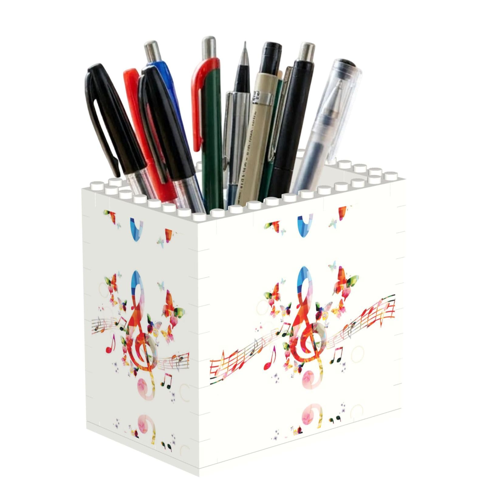 SATUSA Music Butterfly Print Building Block Texture Pen Holder - Pencil Holder For Desk Pen Organizer,Aesthetic Desk Accessories For Women(1pcs)