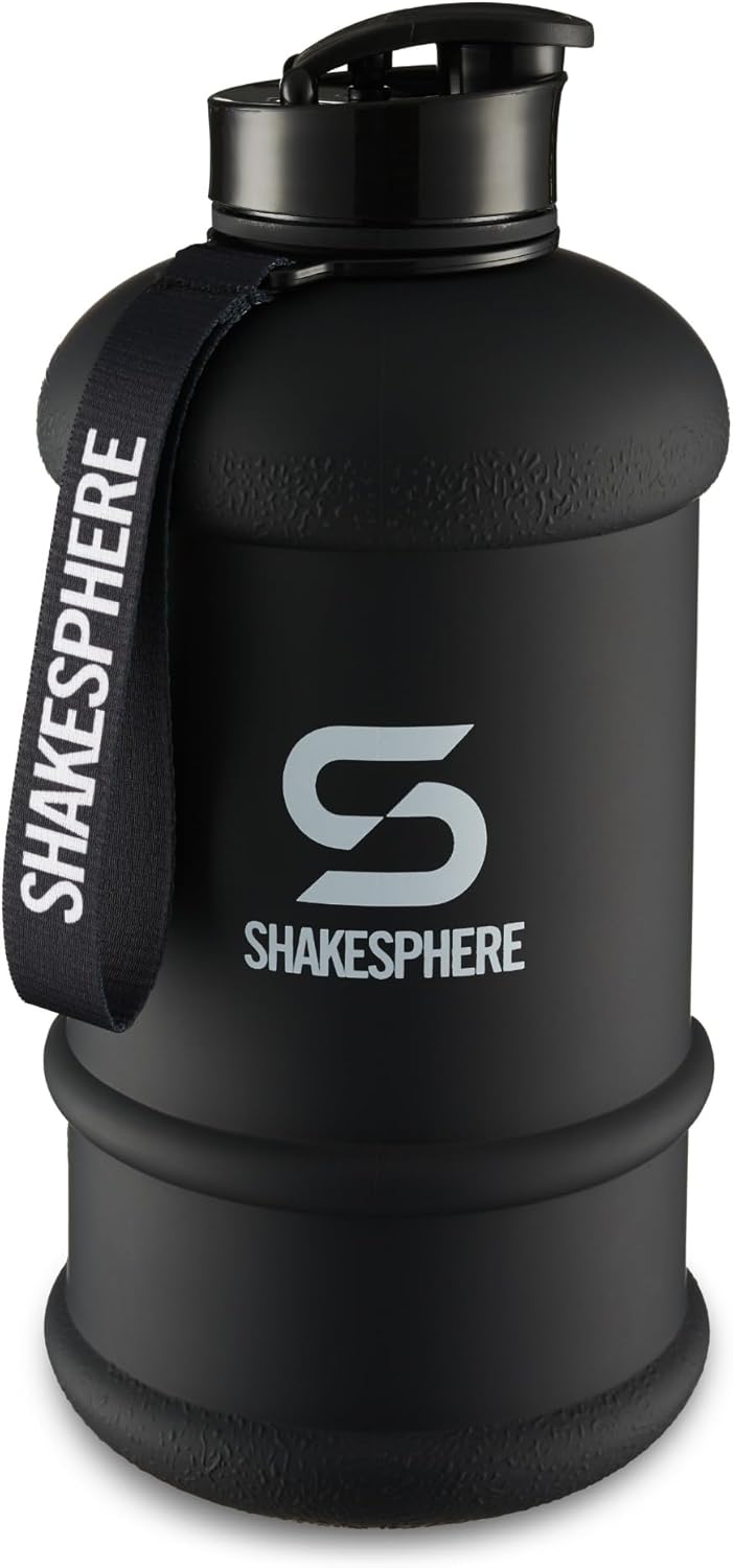 SHAKESPHERE Sports Water Bottle – 1.3L Wide Mouth Water Jug, Leakproof BPA-Free Gym Bottle for Men & Women, Great for Daily Hydration, Training, Travel, Outdoor Activities & Sports – Matte Black