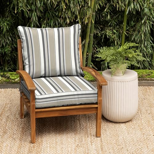 Image of Arden earthFIBER Outdoor Foam Deep Seat Cushion, 4-Pack, 24x24, Premium High-Density Foam, Never Flattens, Weather-Proof for Patio Chair Sofa Couch, Taupe Grey Boardwalk Stripe