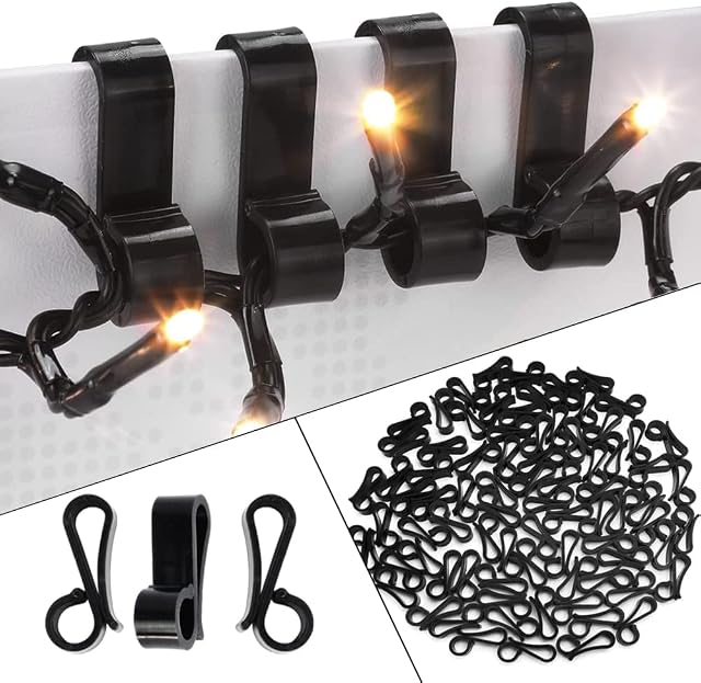 Vikdio 60 Pcs Black Gutter Hooks for Hanging Christmas Lights, Holiday Lights Clips Mount to Shingles, Gutter Clips for Securing Outdoor Icicle Lights on Christmas Halloween Home Garden Decor