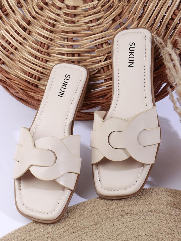 Image of Sukun womens Sukun Asf 101 Women's Flat Sandals Comfortable Cushioned Footbed Flat Sandal