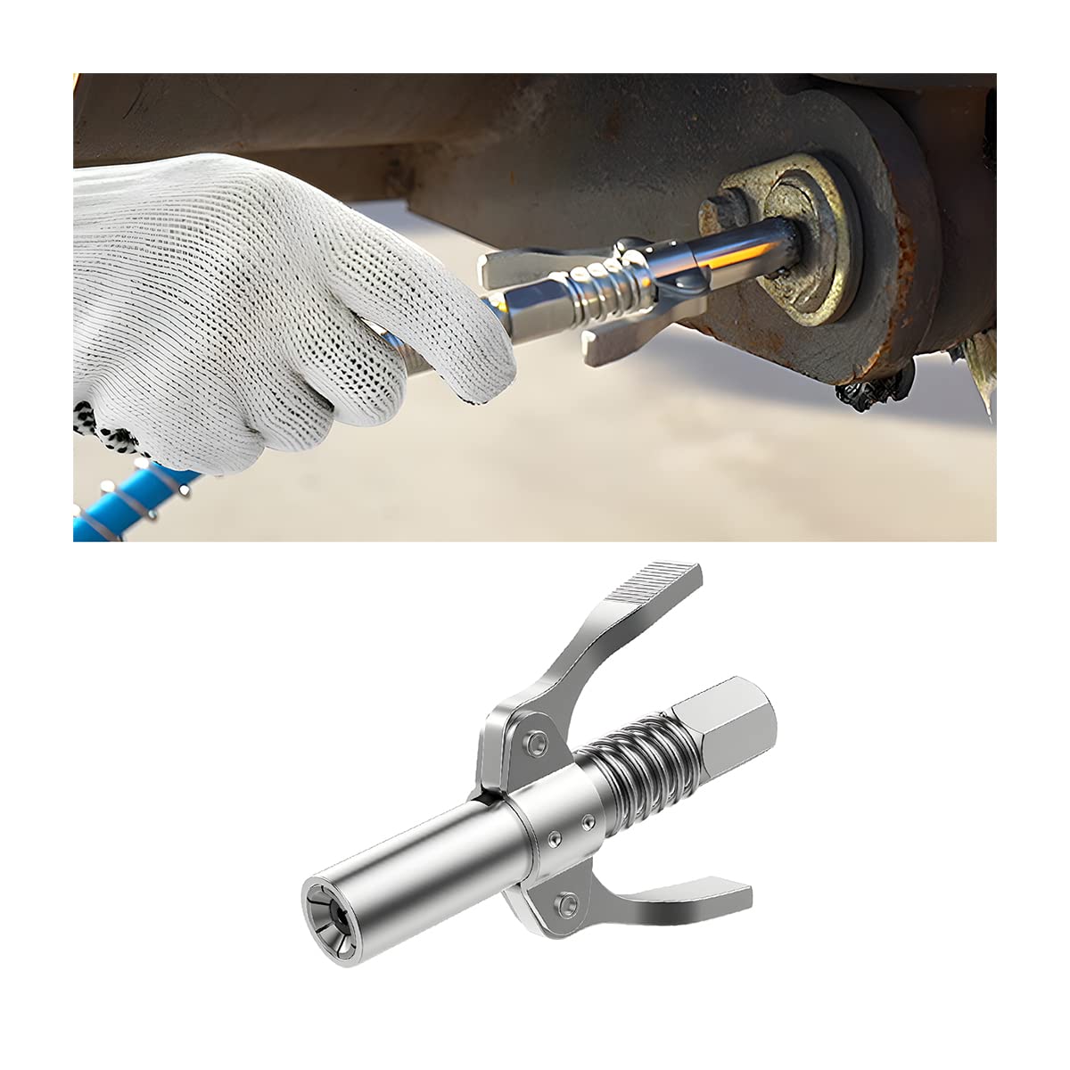 AICEL Grease Gun Coupler, Double Handle Quick Strong Lock-On Grease Gun Tips, Duty Quick Release Grease Coupler Suitable for Automobiles, Industrial Machinery and Equipment Farms, Etc