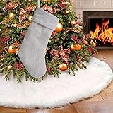Falda del Árbol de Navidad,Cubre Pie Arbol de Navidad,Alfombra Arbol de Navidad,Christmas Tree Skirt Manta de árbol de Navidad con Medias de Navidad para Año Nuevo,Fiesta,78/90/122cm (Blanco 122 cm)