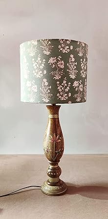 LNHANDICRAFTS Beautiful Table Lamp Natural with Hand Painting Design Mango Wooden for Home Decor (Grey)