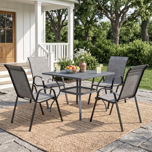 Image of VICLLAX 5 Pieces Patio Dining Set, Outdoor Table & Chairs for 4,Grey