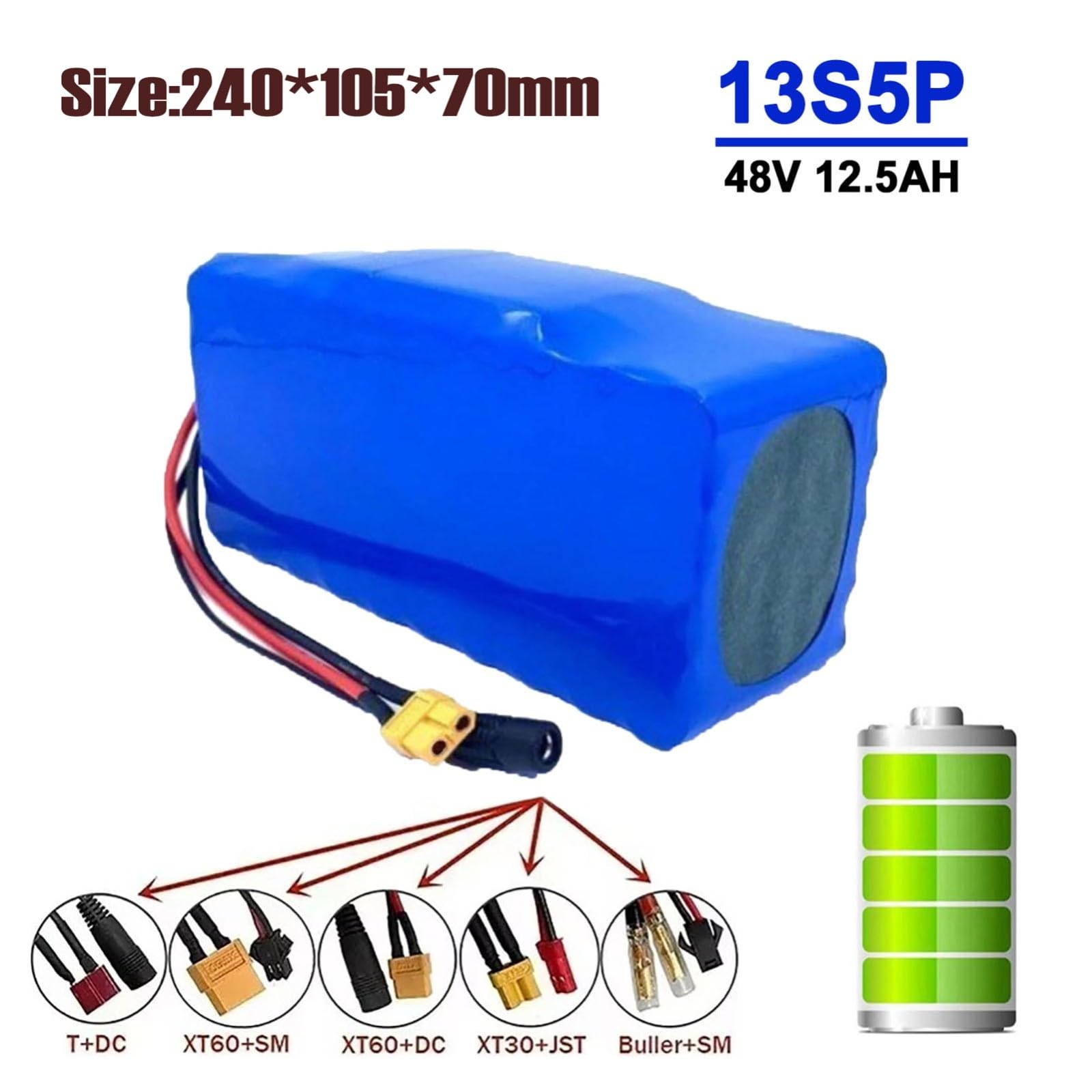 Batería De Litio De 48 V Y 12,5 Ah Para Patinete Eléctrico Con Cargador, Batería De Iones De Litio Para Bicicleta Eléctrica, BMS Integrado 48V 12.5Ah,XT60