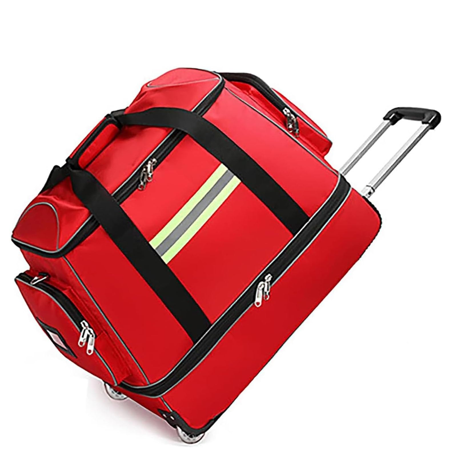 Bolsa de primeros auxilios de emergencia, maletín médico con ruedas y carrito impermeable, mochila portátil de alta capacidad for enfermeros y médicos(Red)