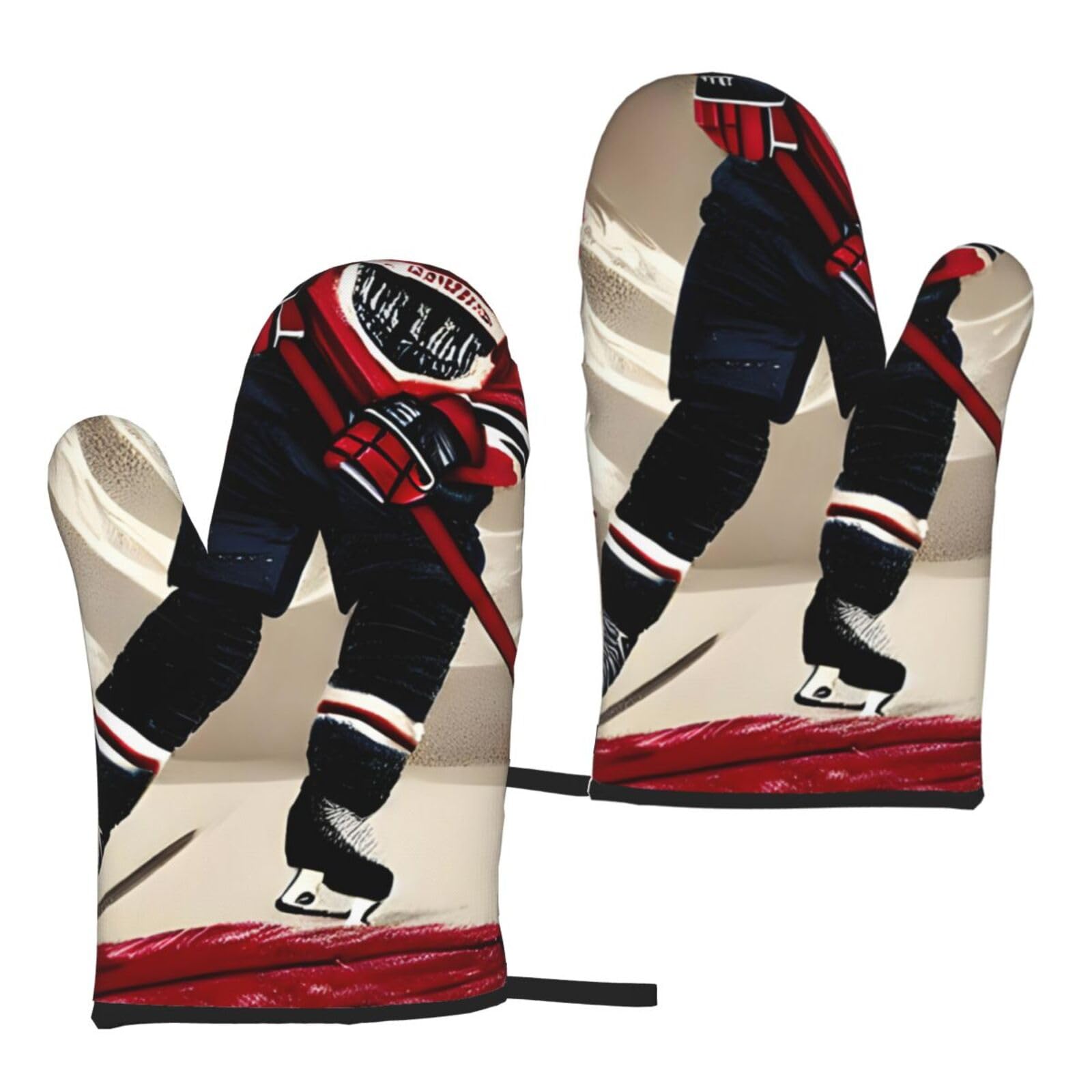 Nimongt Women's Black Hockey Sports Print Adults Universal Fit Heat Resistant Oven Gloves Reusable Cooking Outdoor Grilling