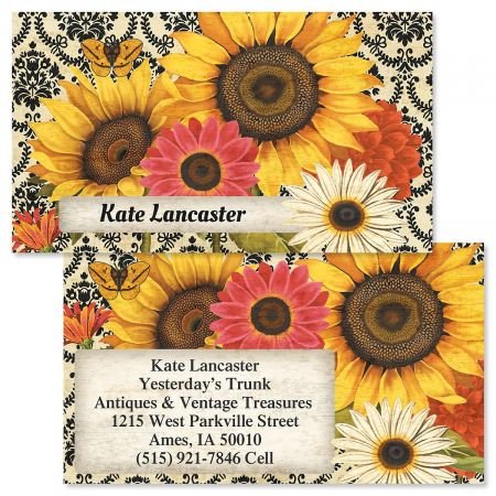 French Sunflower Custom Printed Business Cards - Set of 250-2 x 3-½ inches - Matte Finish - Double-Sided - Gifts for Artists, Florists, Gardeners, Printed in the USA, by Colorful Images
