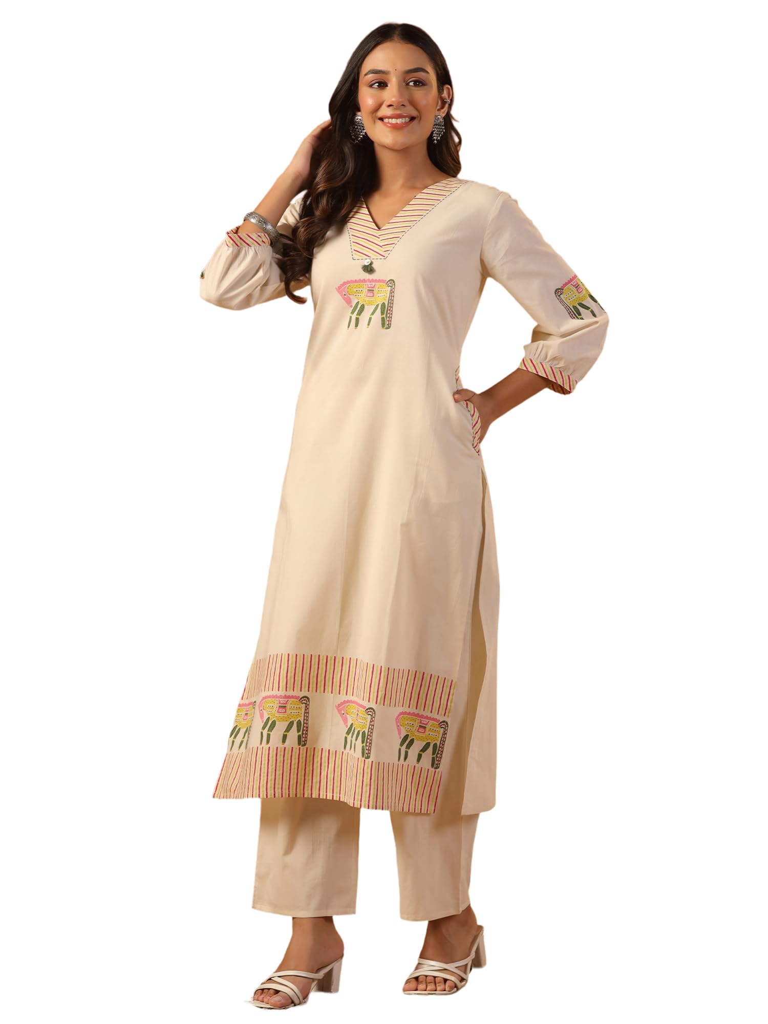 indo era Women's Pure Cotton Animal Printed Kurta & Palazzo Set-picture-14