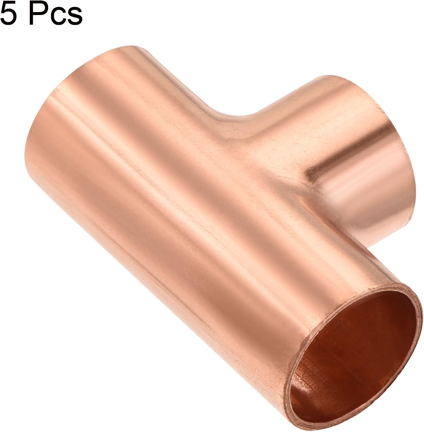MECCANIXITY Tee Copper Fitting 3 Way Welding Joint 1/2 Inch ID for HVAC Air Conditioner, Pack of 5