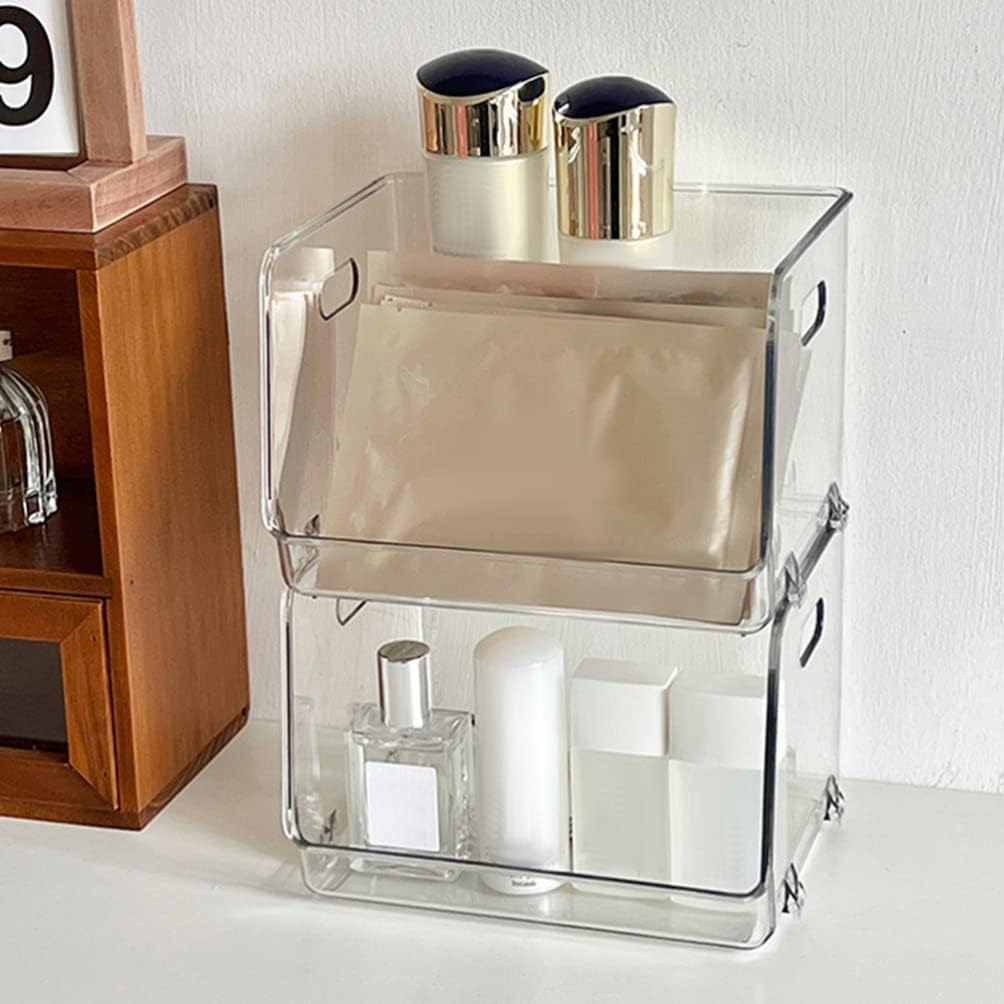 Storage Bins 2pcs Acrylic Desk Organizer Clear Office Desktop Accessories Stationery Pen Organizer for Desk Home Art Stationery Office Supplies Stackable Storage Bins