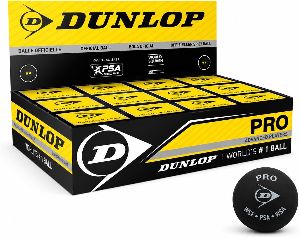 Dunlop Squash Balls Pro Double Yellow, Official Tournament Squash Ball