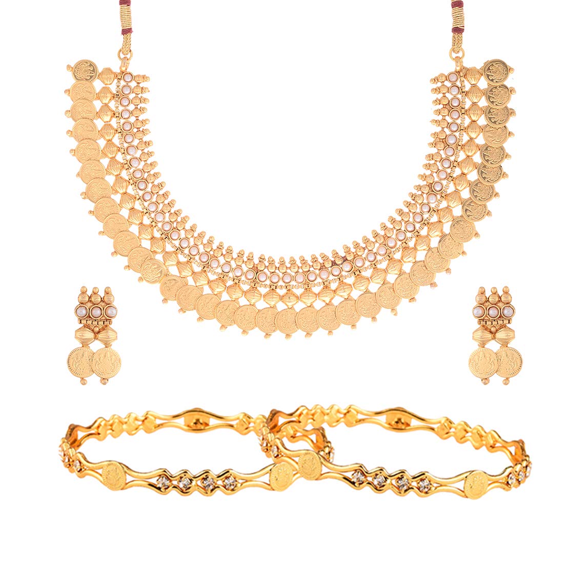 ZENEME White Temple Coin Necklace Set and Bangle Set Jewellery for Women& Girls (B01C66O2HM) Amazon Price History, Amazon Price Tracker