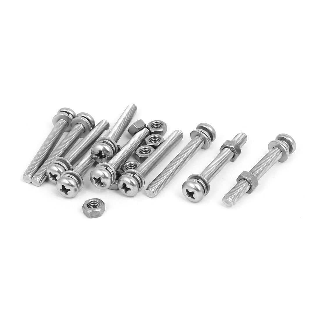 Uxcell Silver Tone Sourcingmap M5 X 40Mm 304 Stainless Steel Phillips Pan Head Screws Nuts W Washers 10 Sets