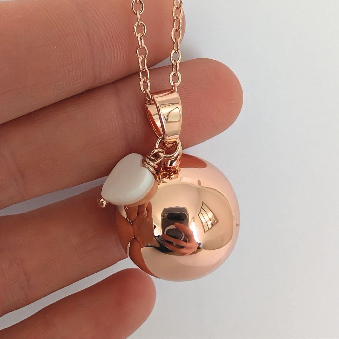 Bola de grossesse avec coeur blanc - Bola grossesse or, or rose et argent - Collier de grossesse bola avec bruit carillon sonore - Bola grossesse coeur - Cadeau future maman original