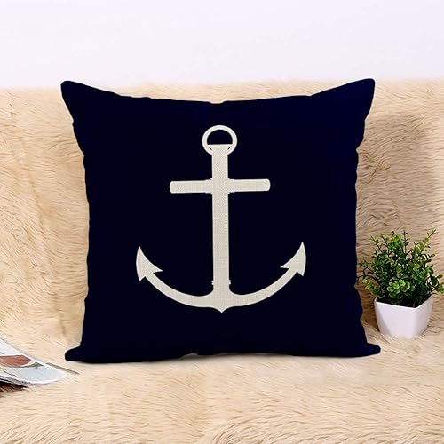 Miniatura 5 de Rurpali - Juego de 4 fundas de almohada de lino de 16 x 16 pulgadas, diseño náutico de playa de arrecifes de coral, ventilador del mar, faro azul