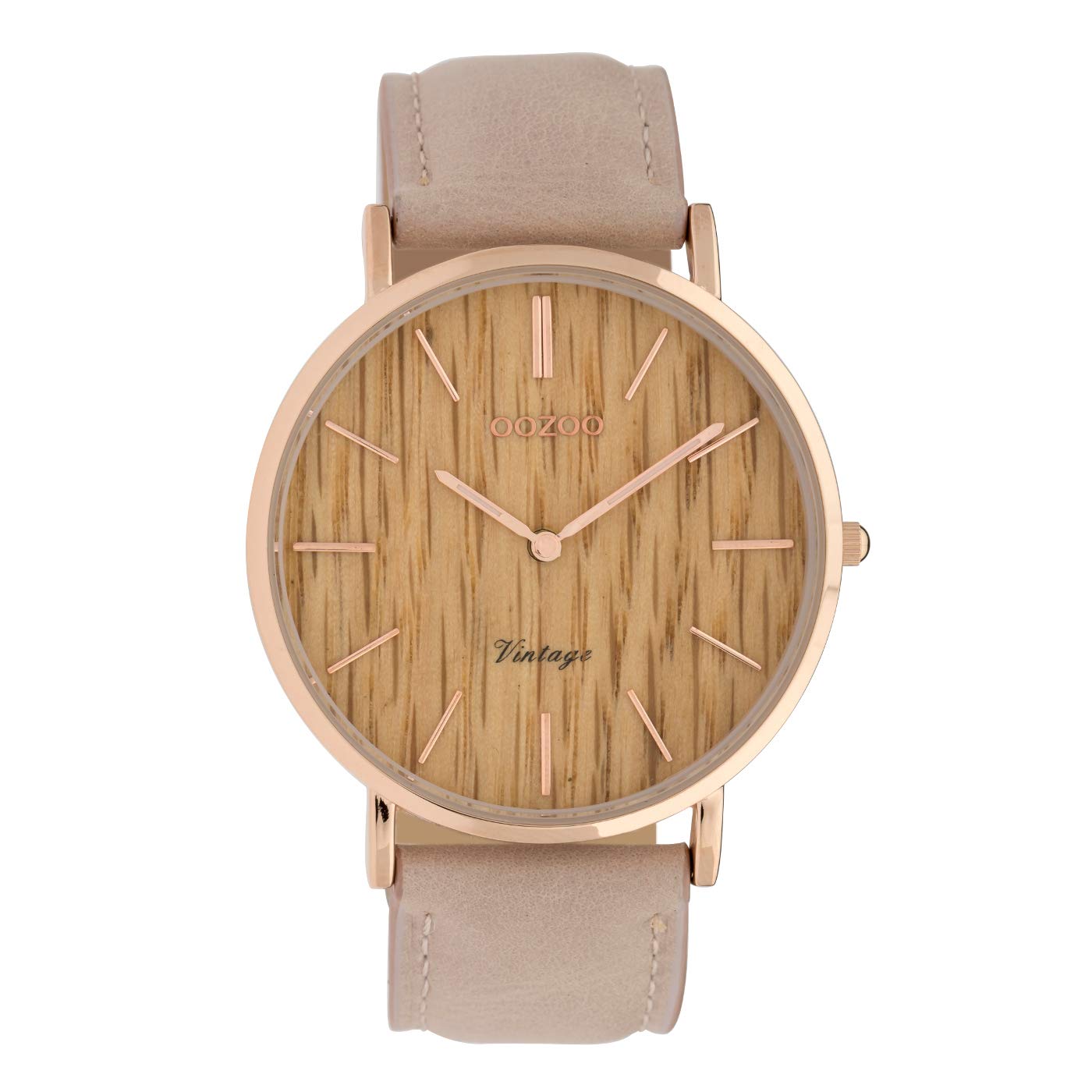 Oozoo Vintage Damenuhr Lederband Wood 40 MM Rose/Braun Holz/Pinkgrau C9866