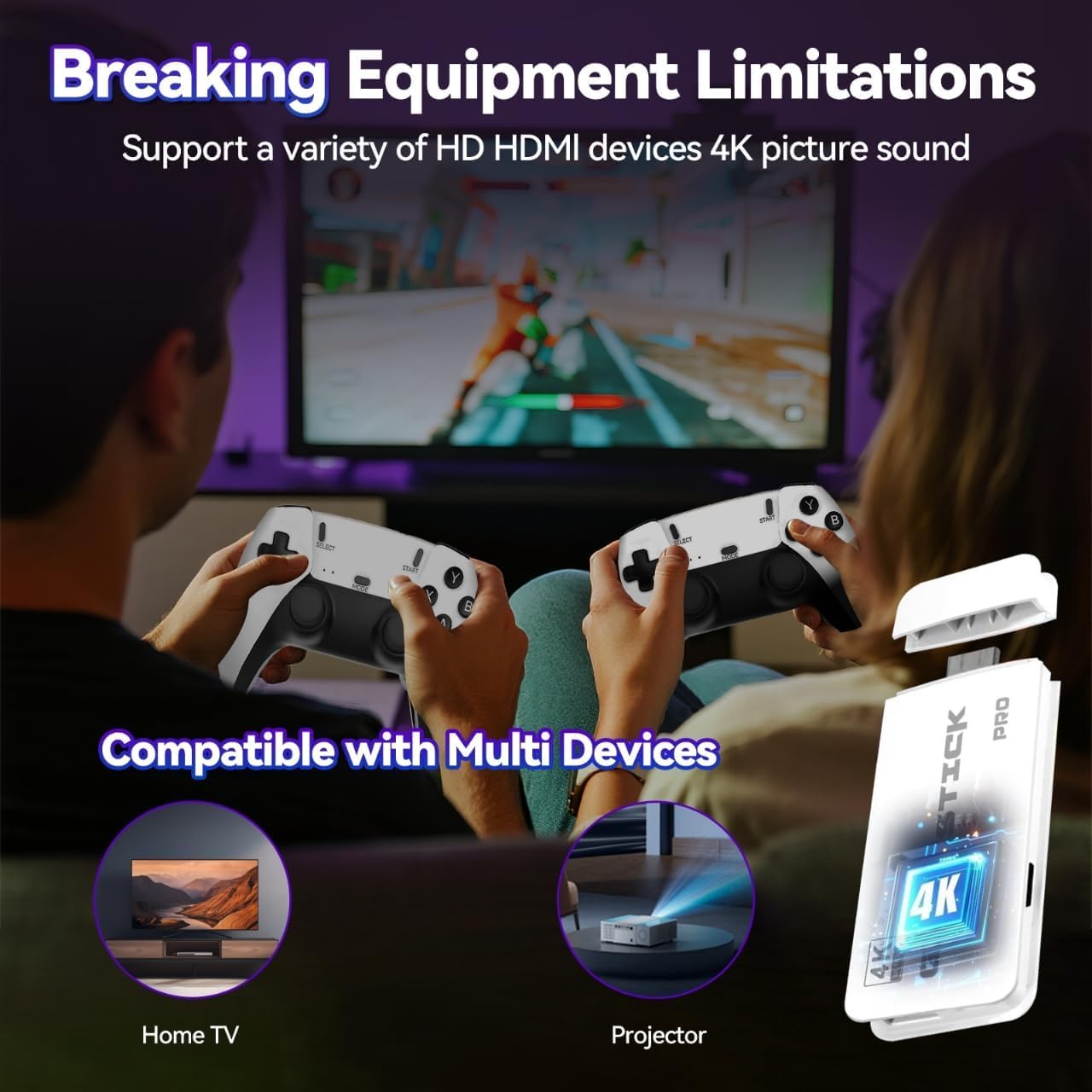 Febotak 2025 Retro Gaming Konsole Stick mit 25 000+ Spielen, 23 Emulatoren, 4K HDMI, Dual 2.4G Wireless Controller, Plug & Play System