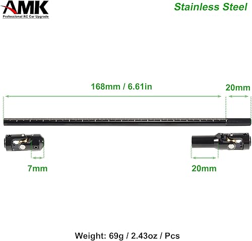Miniatura 3 de AMK Eje de transmisión SCX10 con rayas separables de 2.677-9.016 in de acero inoxidable TRX4 para 110 RC Crawler Sportys Scalers GSPEED Axial Capra