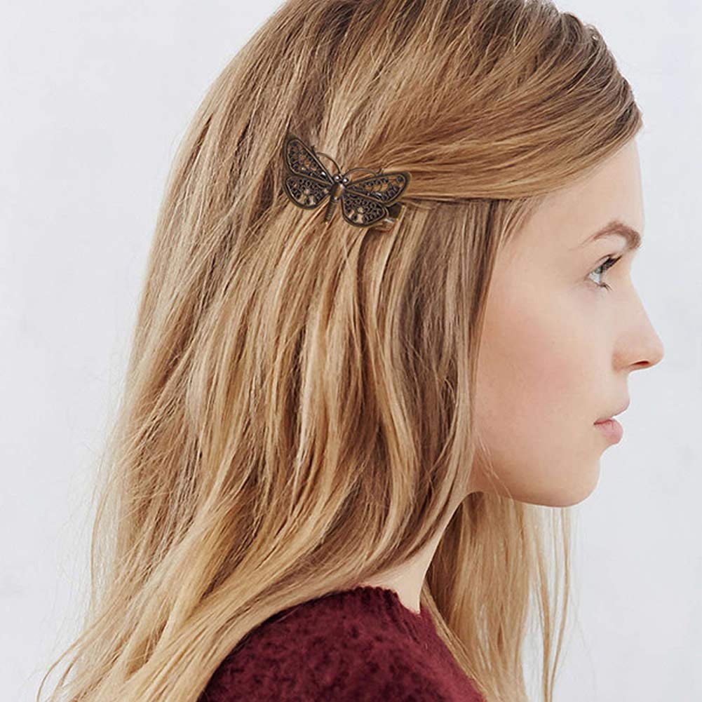 Paquete de 30 / 15 pares de pinzas de pelo de cocodrilo vintage vintage de bronce decorativas para el cabello, pasadores de bobby de hoja, flor de mariposa, gótico, punk, accesorios para el 2