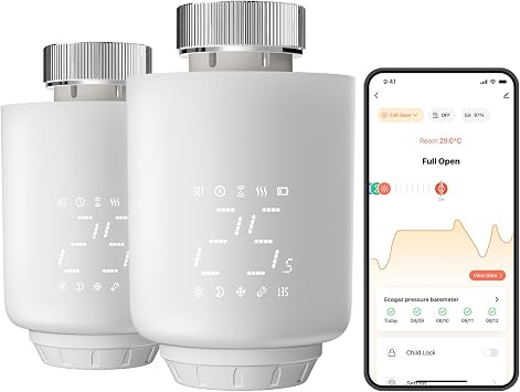 Smart Thermostatic Radiator Valve Wi-Fi, Radiator Thermostat, Set of 2