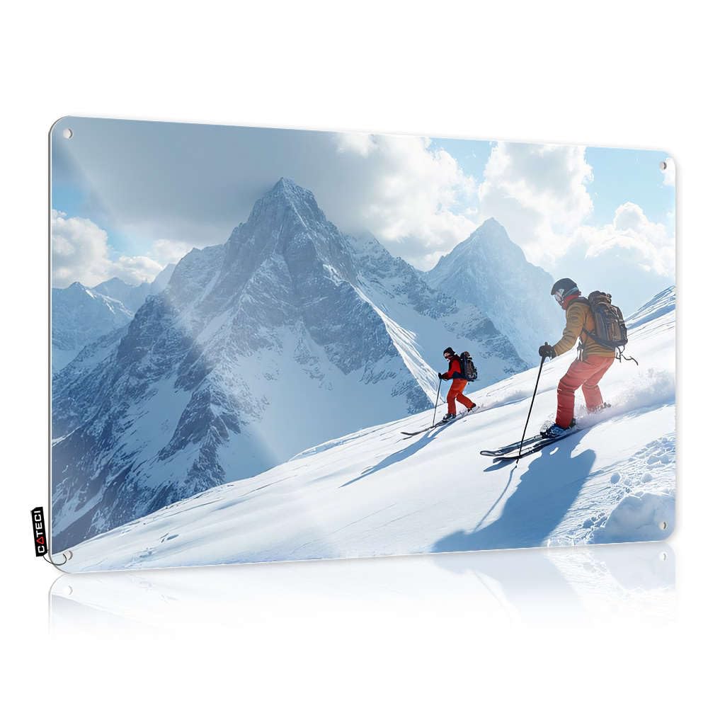 Fzfn Boys Colour Two Skiers Ascend A Snowy Mountain Peak Signs Room Decor Decorative | Small Sweet Hanging Art For Yard Living Room(30X40cm)