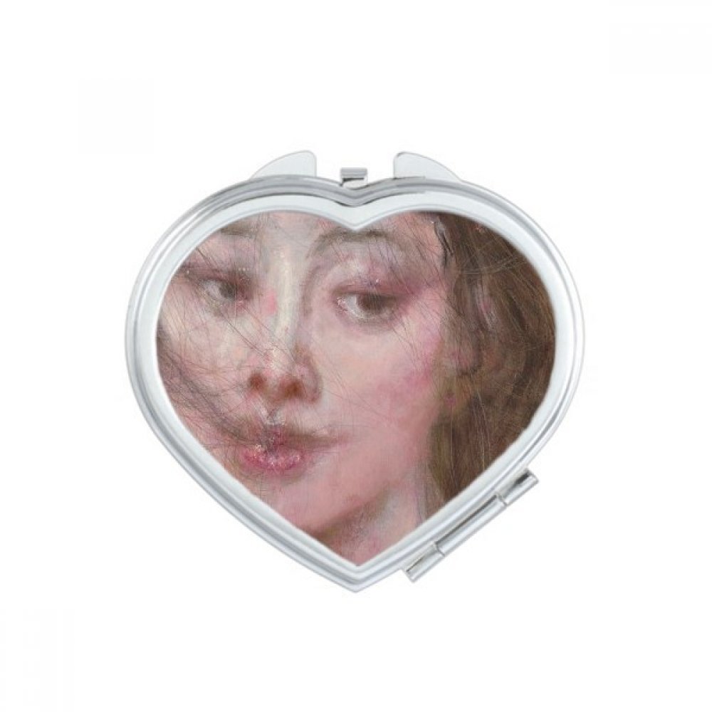 Peinture à l'huile de Coeur Miroir Compact Double Face pour Maquillage Portable