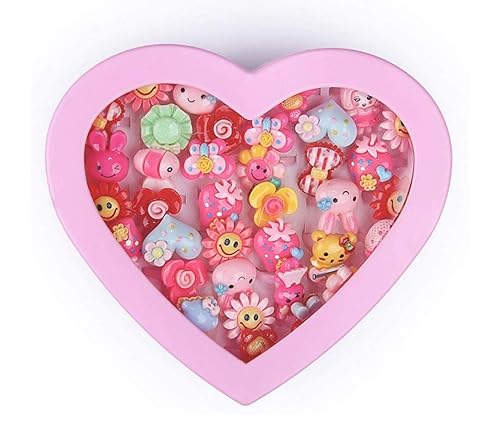 Vikas gift gallery Kids Girls Cartoon Pretend Play Toy Fancy 36 Finger Ring for Birthday Gifts Comes in Pink Heart Shape Box Suitable for Age 2 -10 yrs(Multi Color)