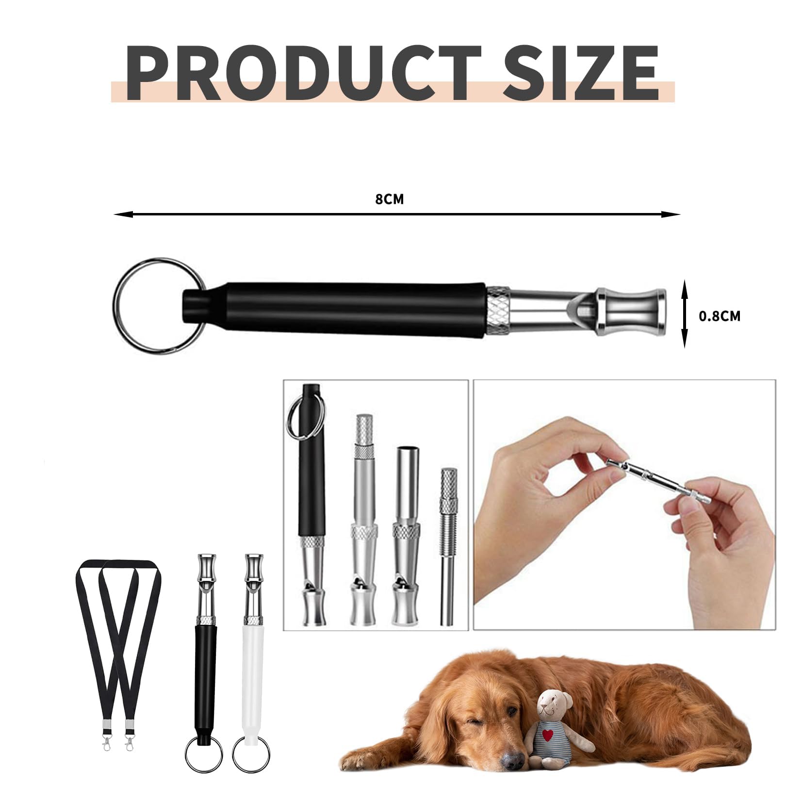 Sifflets pour Chien,2 Pièces Sifflet Ultrason Chien Anti Aboiement Haute Fréquence Sifflet Chien Rappel avec Lanière Réglable(Blanc,Noir)