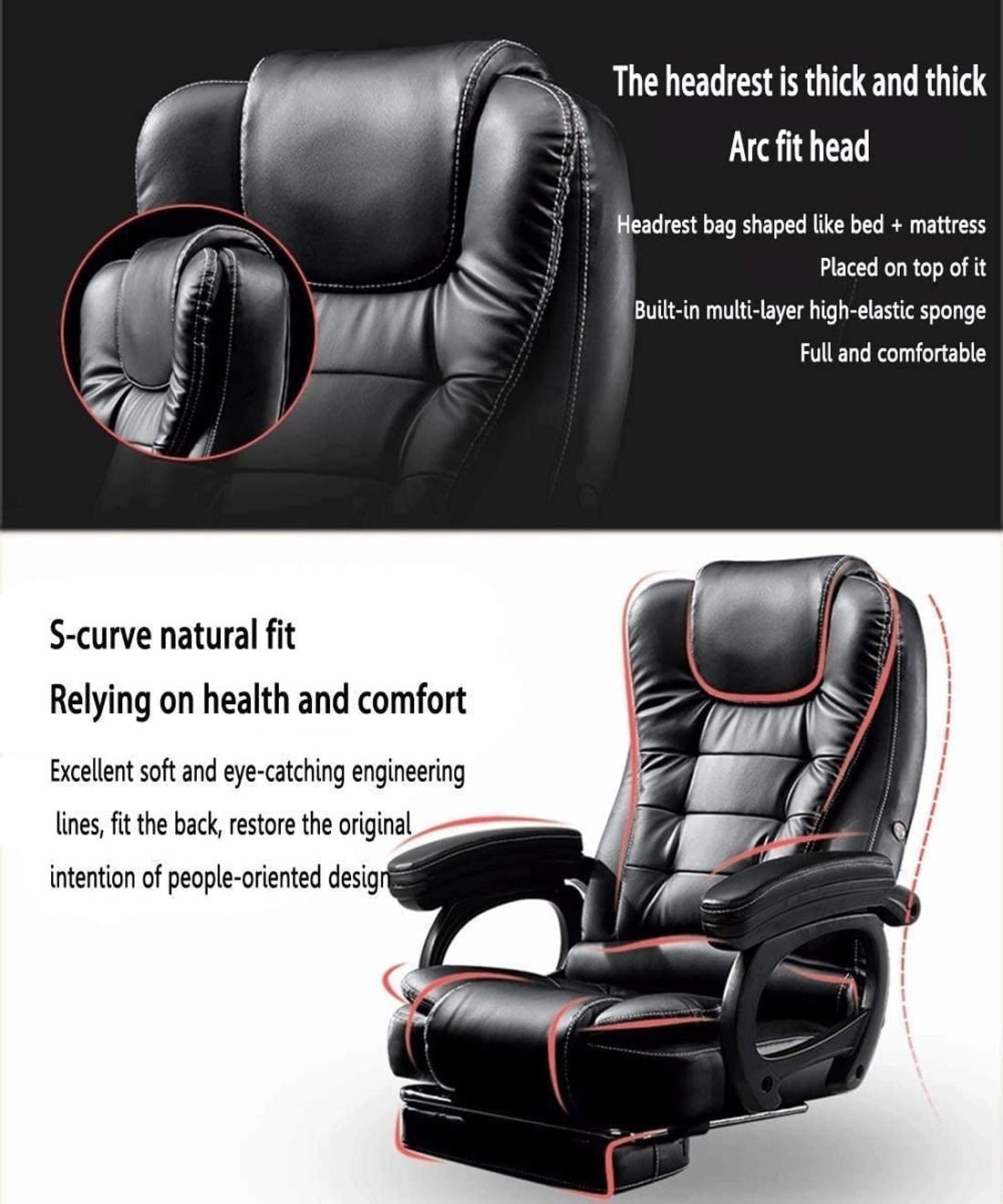 Sedia da ufficio direzionale ergonomica Sedie da scrivania reclinabili in pelle PU, sedia da ufficio girevole a 360° con braccioli e poggiapiedi retrattile per ambizioni elevate di Home Office St