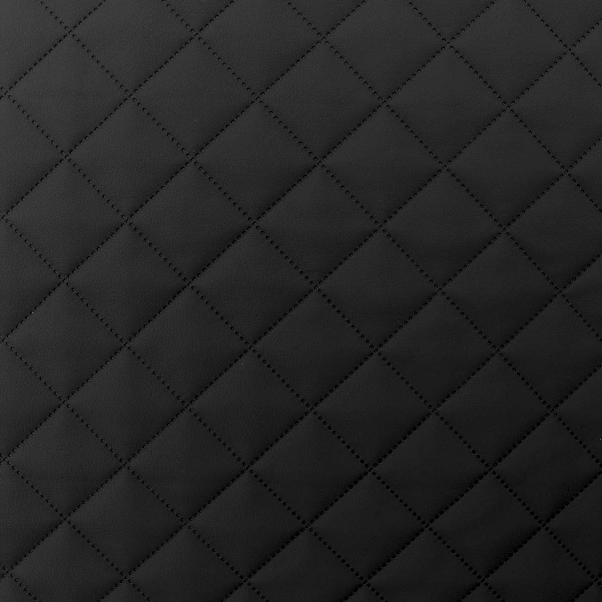 Quilted Faux Leather Single Diamond Medium Fluted Car Seating Vehicle Upholstery Fabric Sold by The Metre - Black