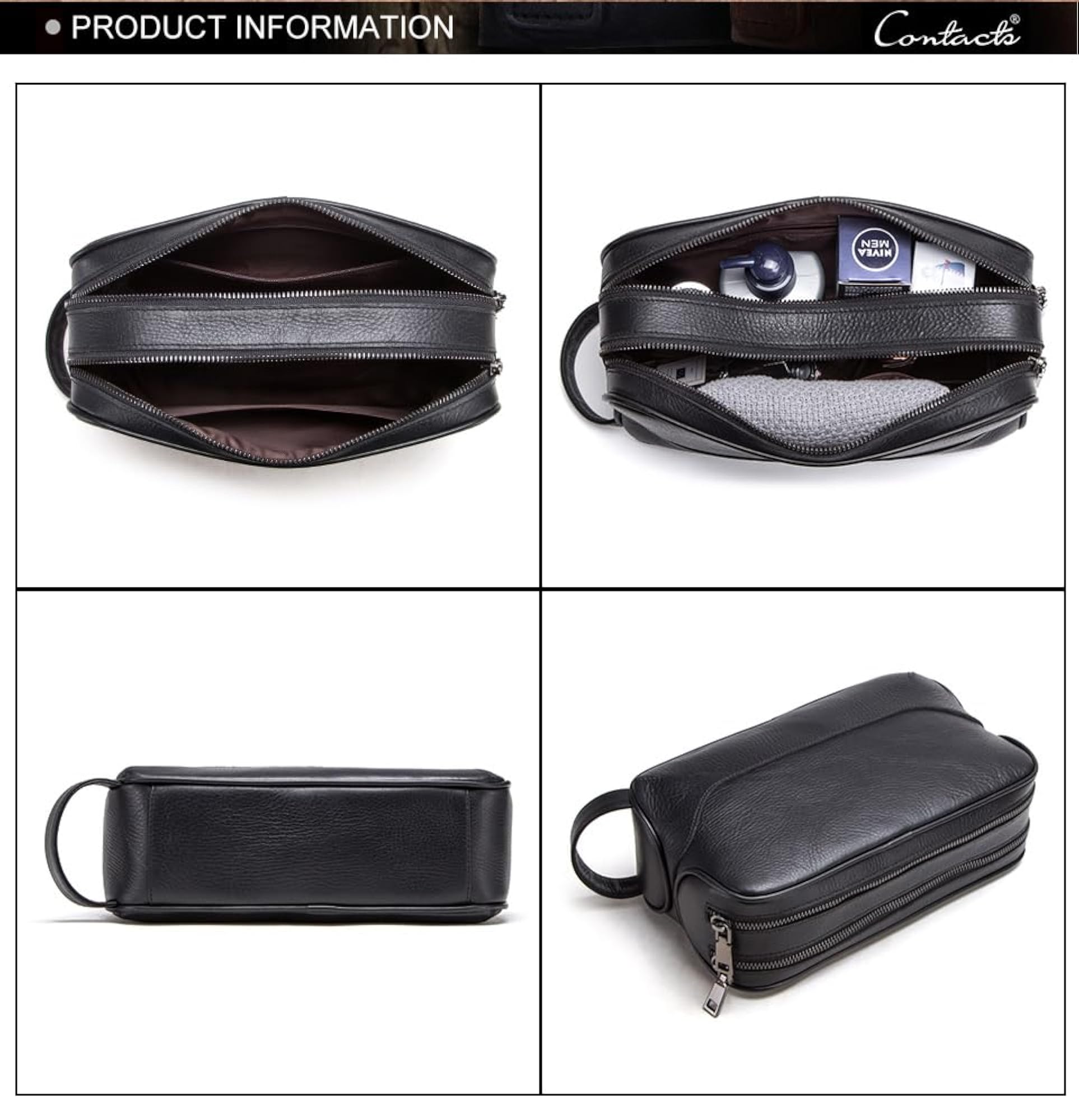 Sam's Crazy Horse Leather Double Zipper Dopp Kit