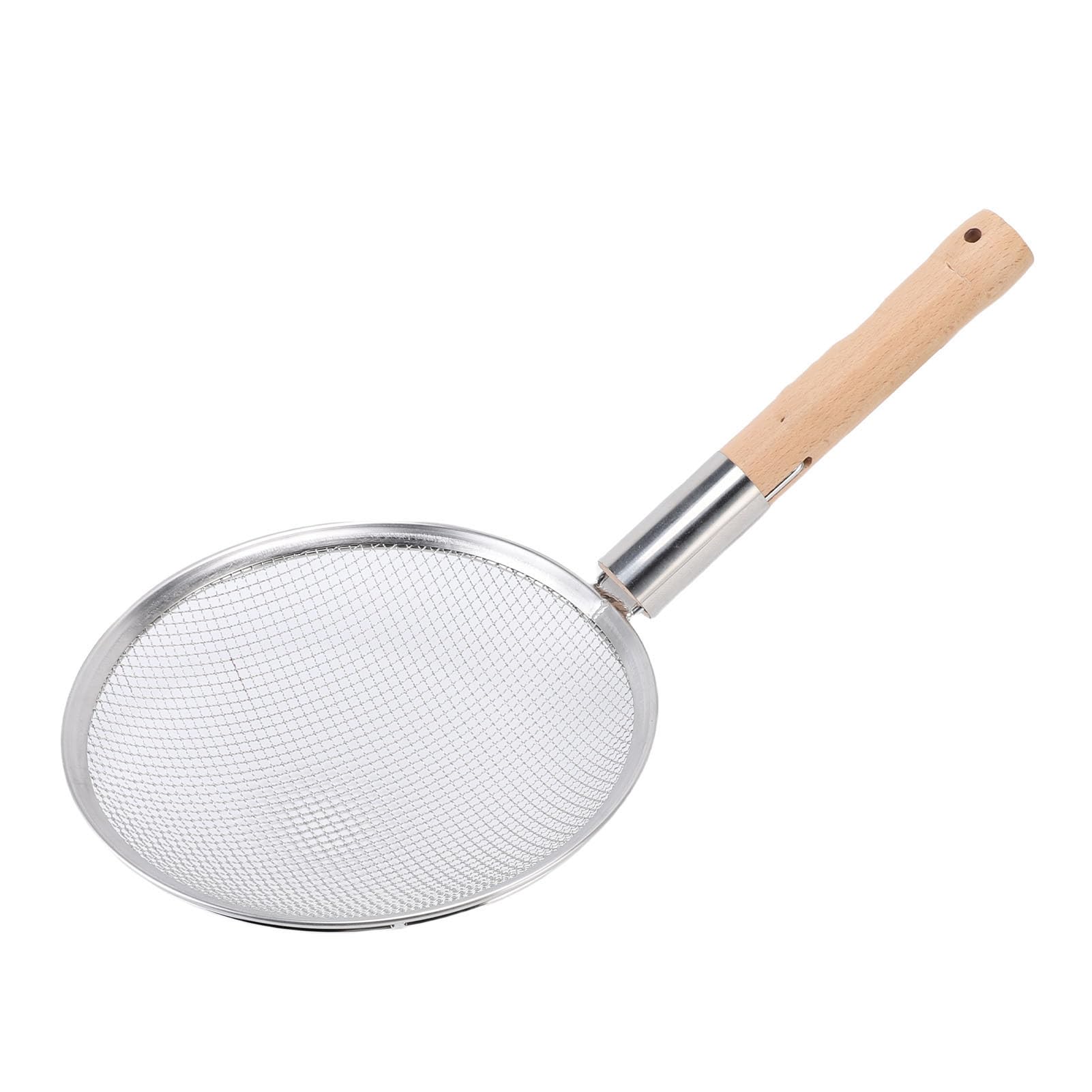 Schaumlöffel, Spinnensieb aus Edelstahl 201, Feinmaschiges Sieb mit Ergonomischem Holzgriff für Fett, Soße und Schaum, Kochen in der Küche, Restaurants und den Heimgebrauch (26CM)