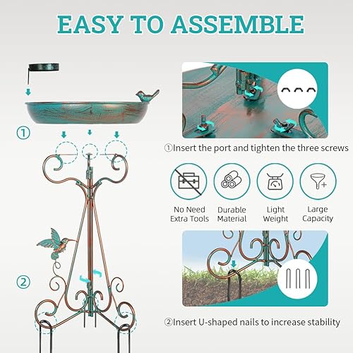 Miniatura 3 de dreamysoul Baño para pájaros de 12 pulgadas de diámetro, baño de pájaros de metal con alimentador, baños de pájaros con pedestal para exteriores,
