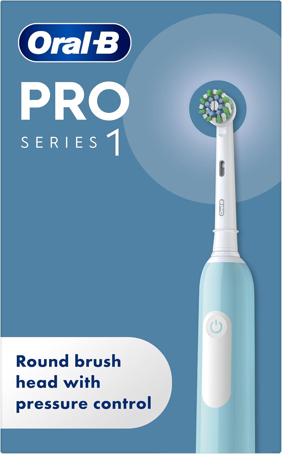 Oral-B Pro 1 blue electric toothbrush with round brush head and charger