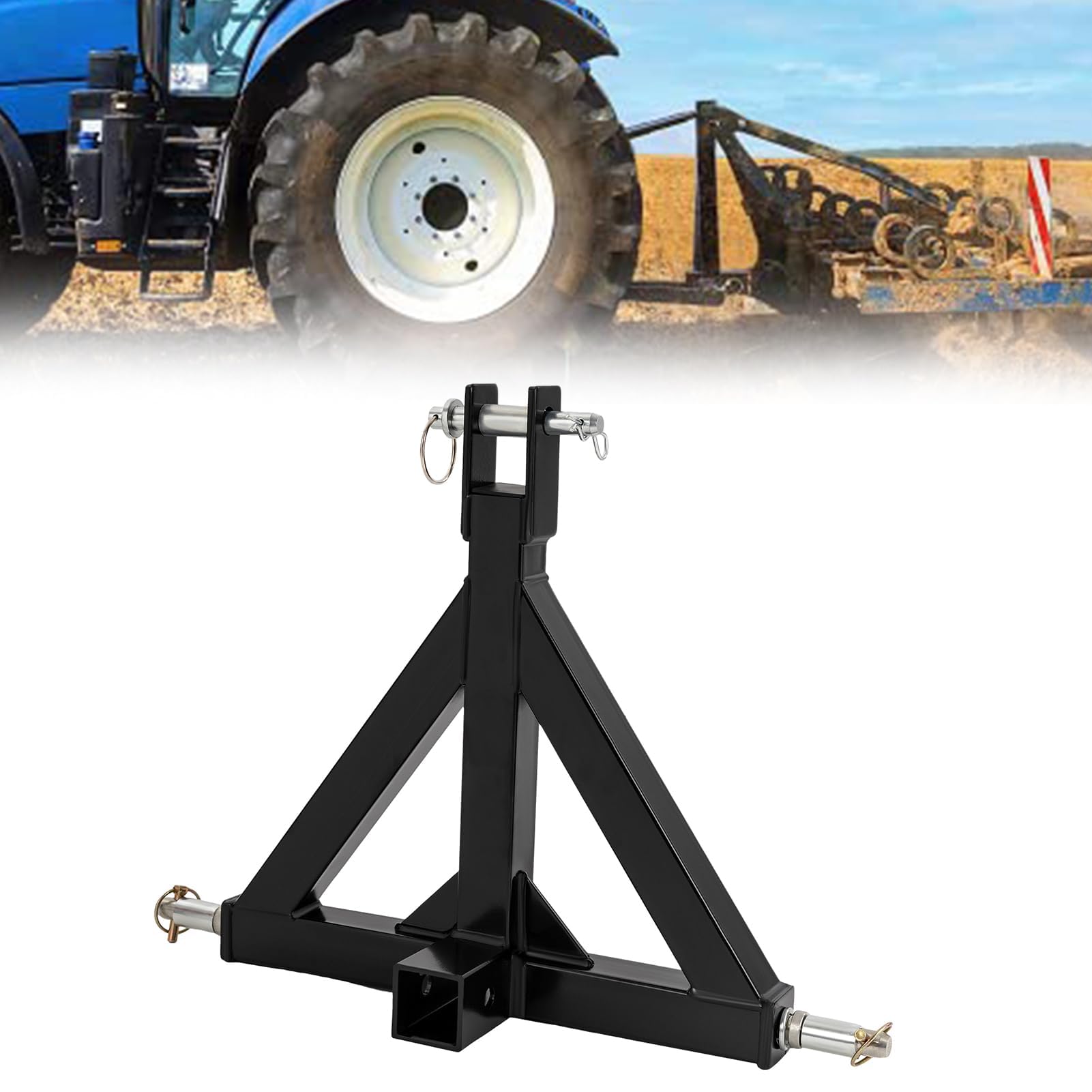 Anhängerkupplung 3-Punkt, Traktor Deichselkupplung mit 2"-Empfänger und 3 Kupplungsstifte, Dreipunktaufnahme, Zugkupplungsadapter für die Meisten Traktoren und Anhänger (Schwarz)