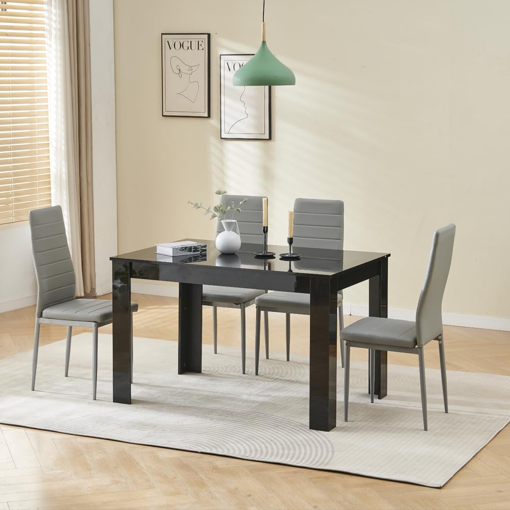 Menaka Modern Wooden Dining Room Table and Chairs Set of 4 for Small Space, 5 Pieces Rectangular Kitchen Table with 4 Chairs (110cm black table and 4 black leather chairs#1) — view 39