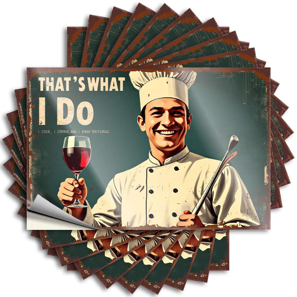 Fzfn Colour Tattoos - Fluffy Door Chef With Wine Glass And Ladle. For Beer Indie Room Decor(8X12cm)