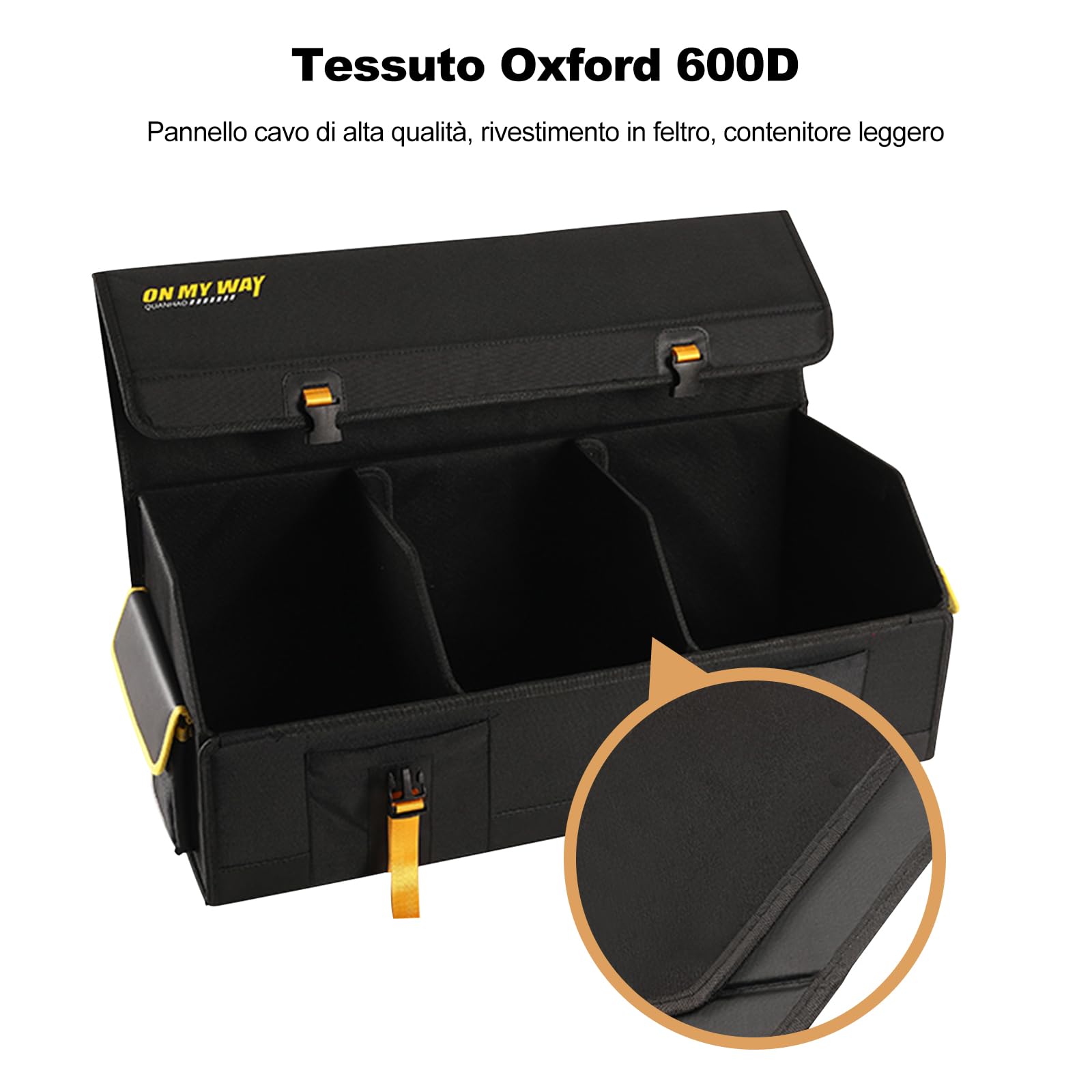 Ergocar Organizer per auto pieghevole multi scomparto con partizione rimovibile, fondo antiscivolo, impermeabile, durevole, multiuso, per tenere in ordine il bagagliaio dell'auto