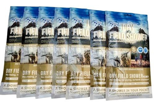 Nano Dry Field Shower Wipes 100% Biodegradable, Hypoallergenic Dermatologist Tested, Complete Shower in a Single Wipe, No Rinsing or Wiping Required, Managed Release Technology (6 Pack, 48 Wipes)