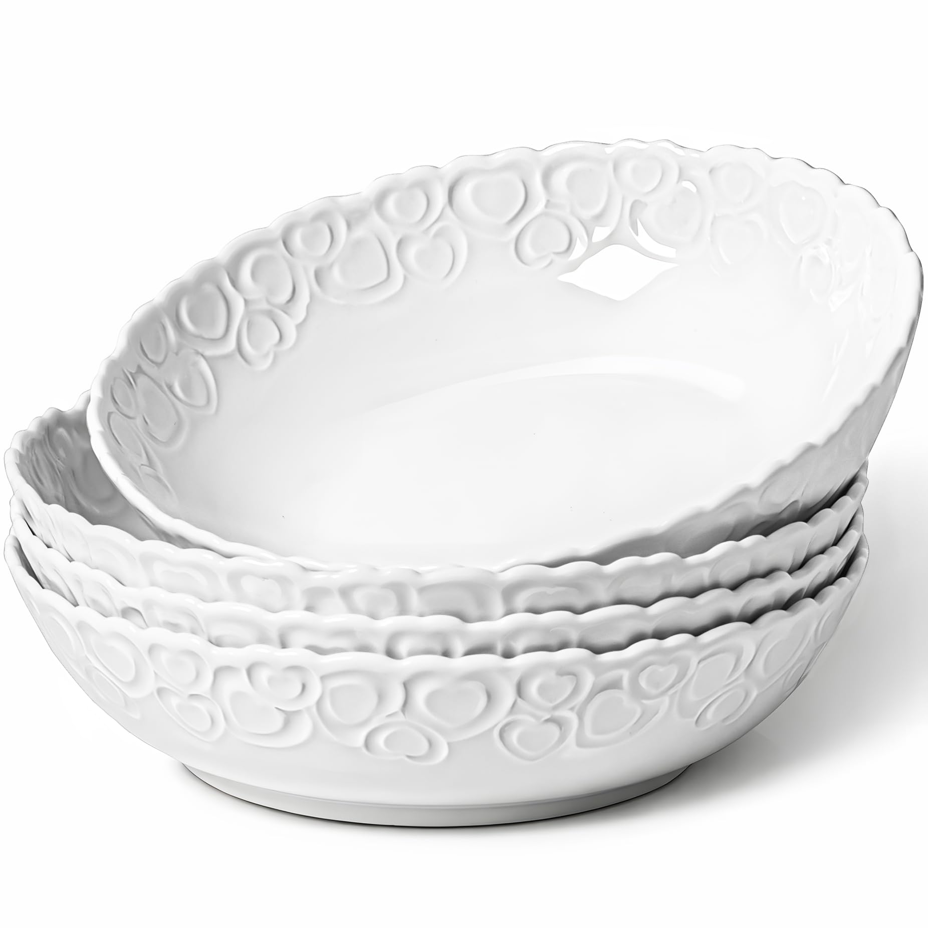 Heartbeat Pasta Bowls Set of 4 40oz Porcelain Wide and Shallow Soup Pasta Noodle Dinner Large Salad Bowls