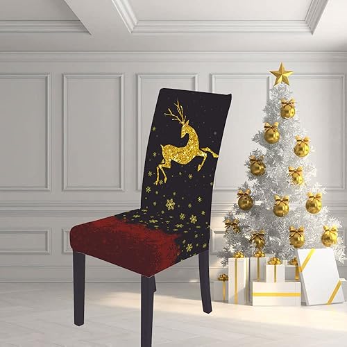 Miniatura 2 de ASTIHN Fundas para sillas de Navidad elásticas extraíbles y lavables con copos de nieve árboles de Navidad decoración del hogar hotel comedor fundas