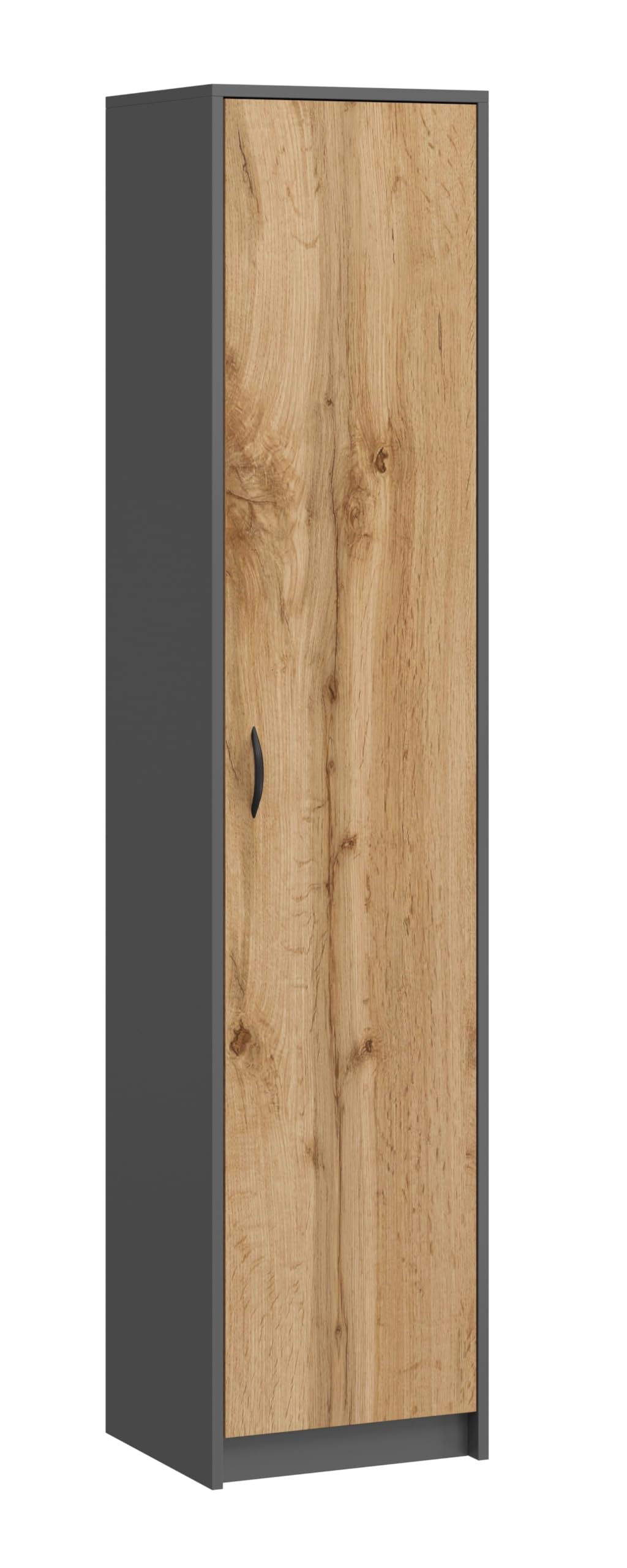 Büroschrank Aktenschrank Kleiderschrank Mehrzweckschrank Büroregal mit 1 Tür und 5 Fächern Universeller Schrank für Büro und Zuhause 180x40x35 cm (Grafit/Eiche Wotan)