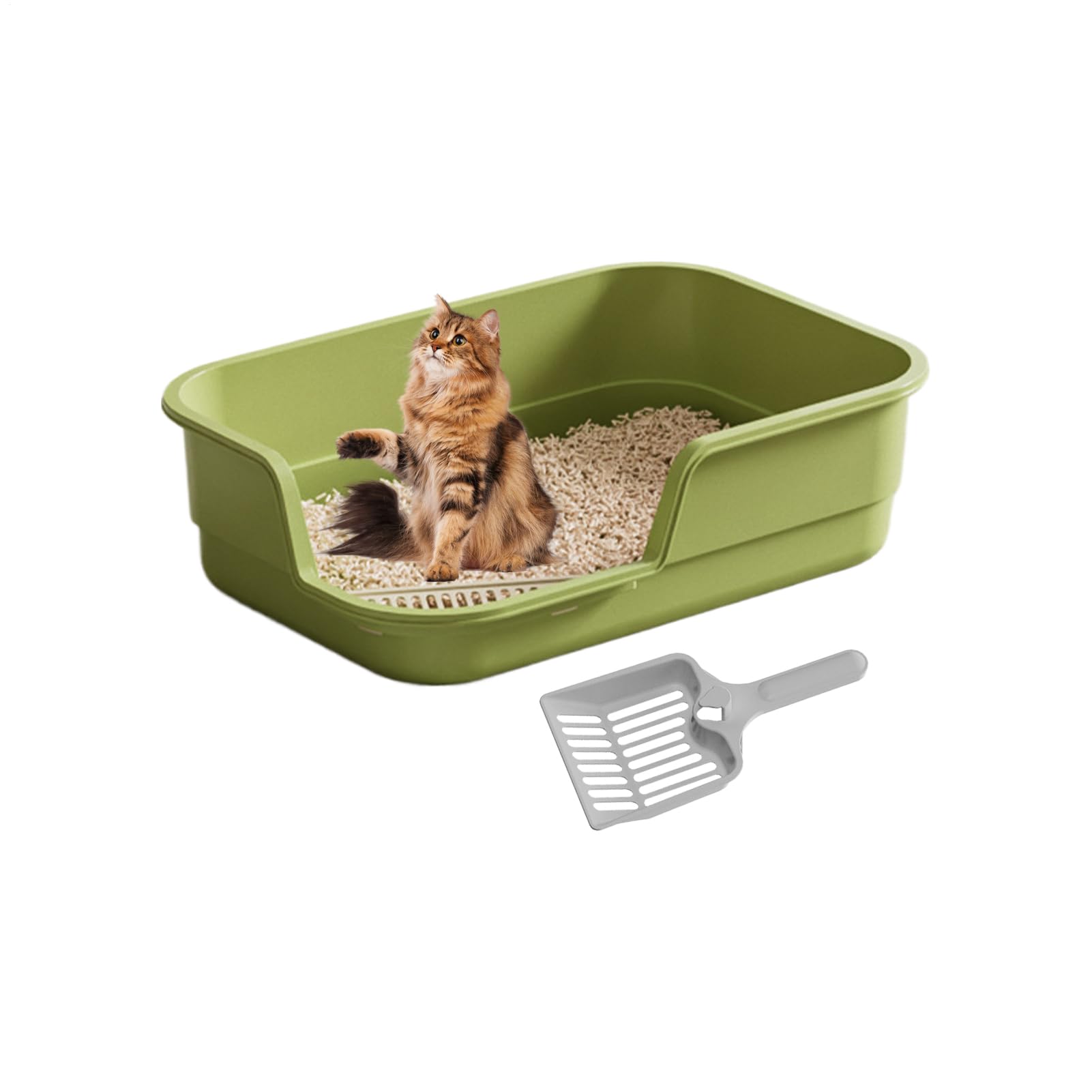 Large Cat Litter Tray, High Sides, Low Entry, Open Top, Partially Enclosed Cat Litter Tray, for Odour Control, Cleaning, Kittens, Seniors, Pets, Home, Household, Hotel