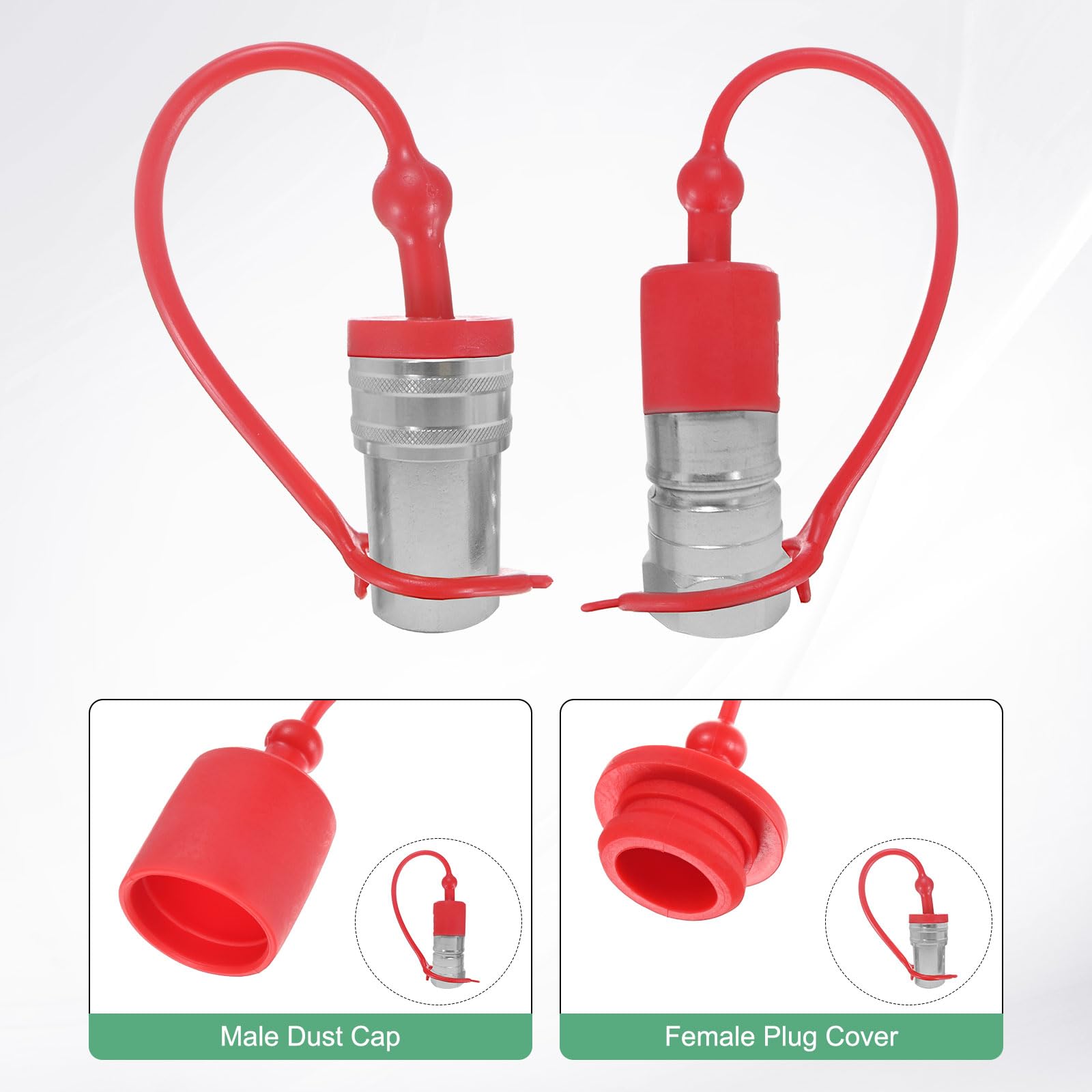M METERXITY 2 Juegos De Tapa De Polvo Para Acoplador Hidráulico 1" ISO-B Cubiertas De PVC Con Anillo De Retención Tapones Para Conexiones Rápidas [Rojo]
