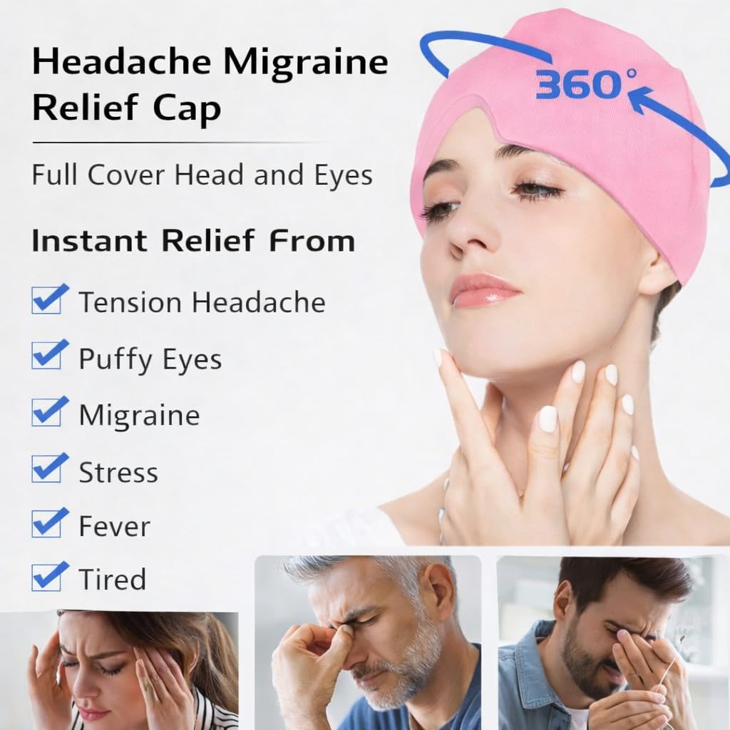 BUNDLEPRO Migraine Relief Cap - 360° Gel Ice Headache Hat for Tension & Sinus Pressure - Wearable Cold Therapy Mask for Puffy Eyes, Stress & Hangover - Form-Fitting, One Size (Black, 1-Pack) 3