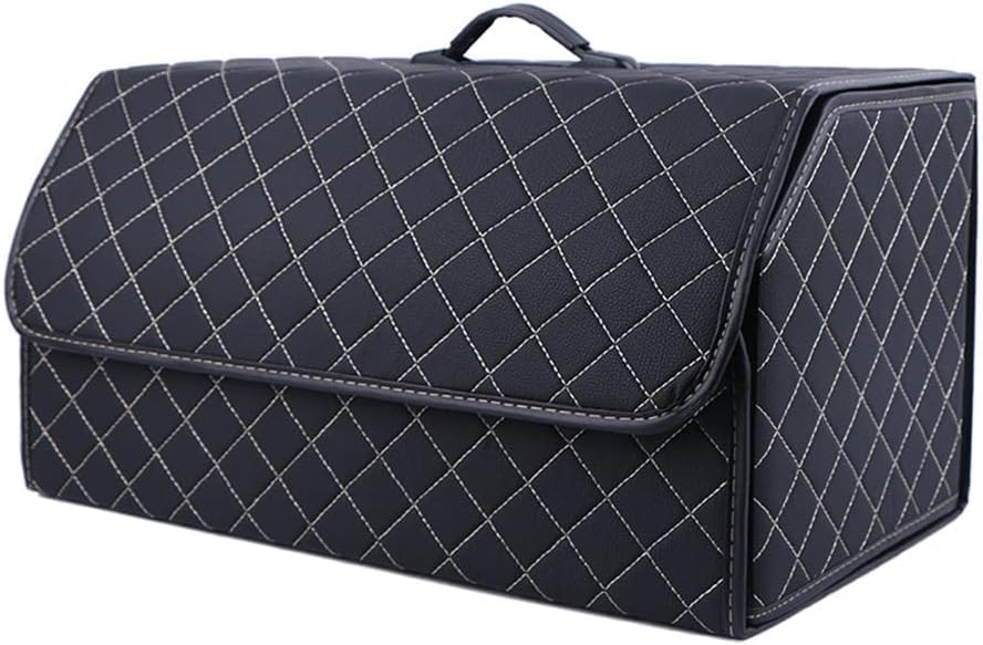 Multifunctional Leather Trunk Bag Foldable Storage Box Suitable for JAGUAR F-PACE(X761 F-TYPE Coupe I-PACE XE XF XF Wargon,Car Storage Box,C-Black Beige Xl